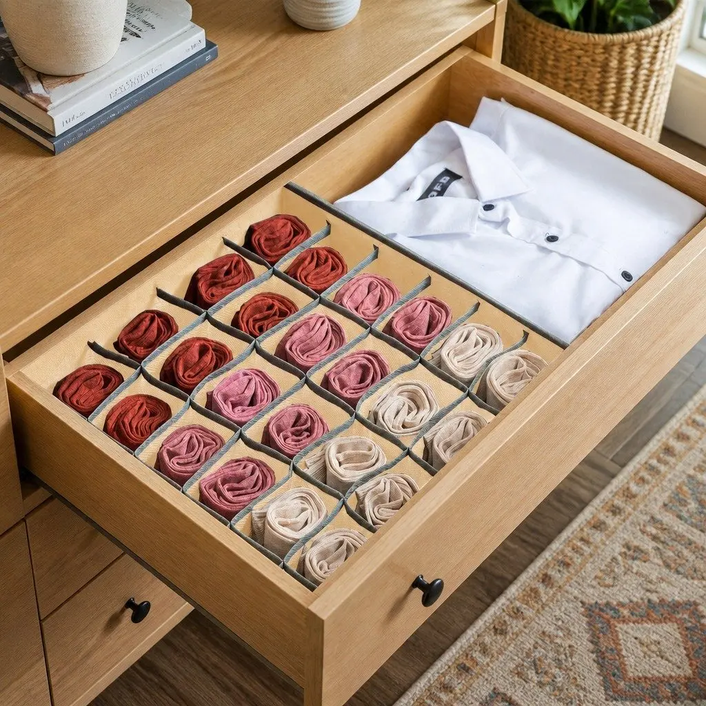 Drawer Organizer Storage Boxes Set of 4 Fabric Dividers for Closet Wardrobe