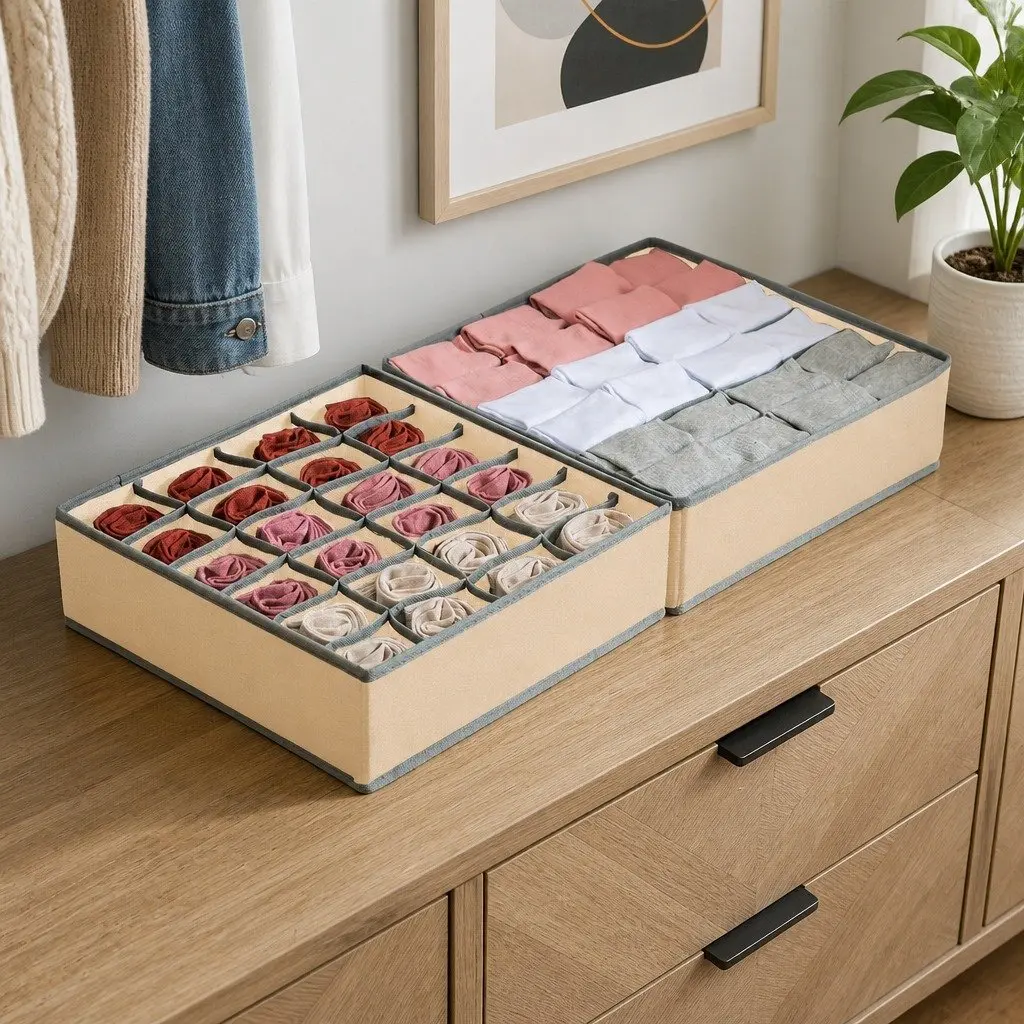 Drawer Organizer Storage Boxes Set of 4 Fabric Dividers for Closet Wardrobe