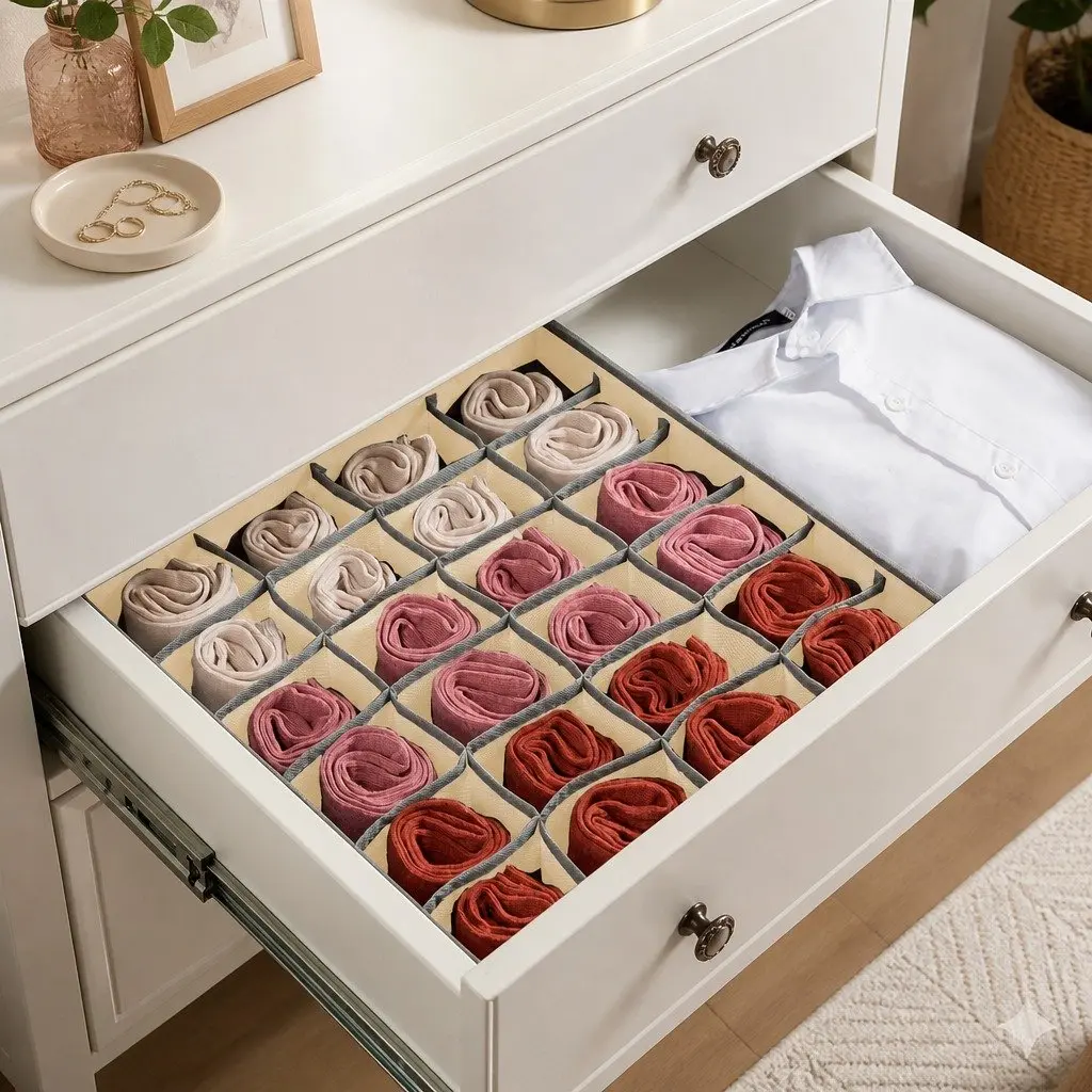 Drawer Organizer Storage Boxes Set of 4 Fabric Dividers for Closet Wardrobe