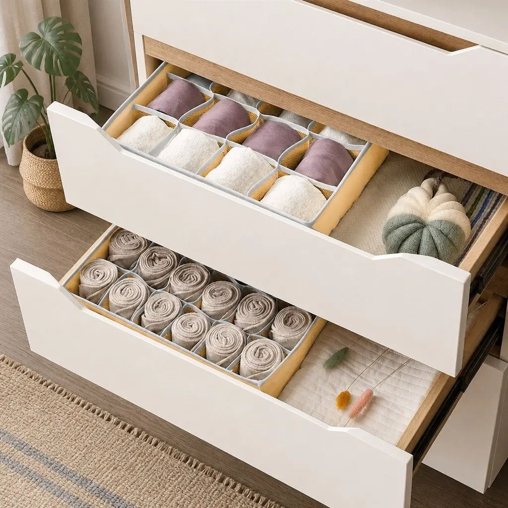Drawer Organizer Storage Boxes Set of 4 Fabric Dividers for Closet Wardrobe