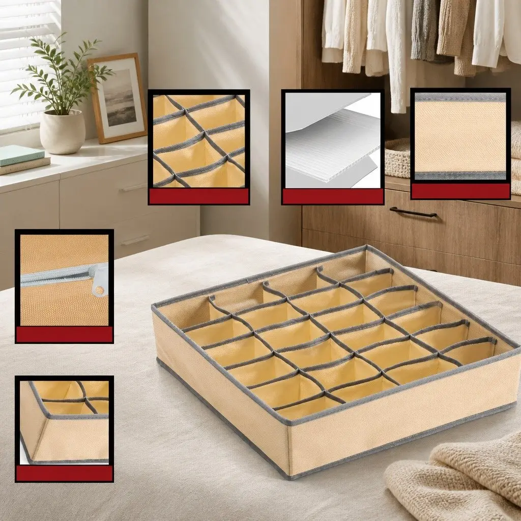 Drawer Organizer Storage Boxes Set of 4 Fabric Dividers for Closet Wardrobe