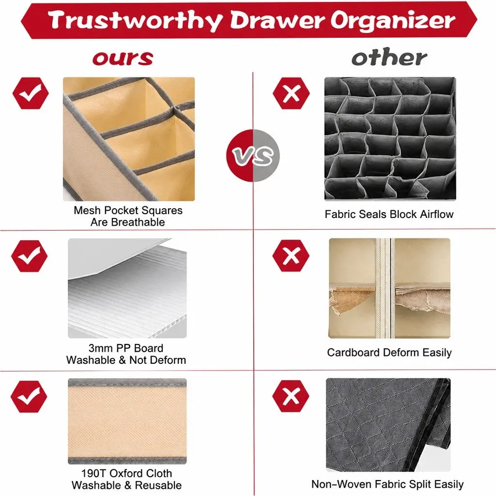 Drawer Organizer Storage Boxes Set of 4 Fabric Dividers for Closet Wardrobe