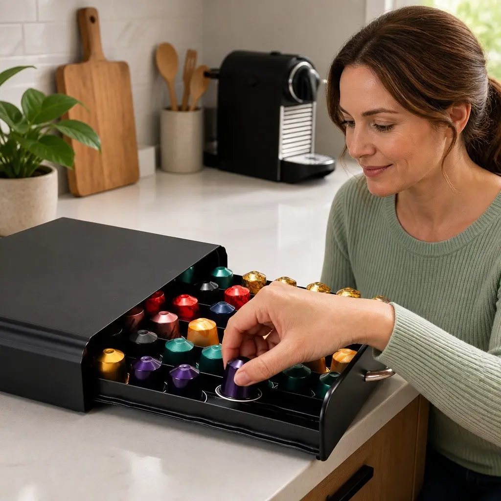 Coffee Pods Holder Storage Drawer Organiser for Kitchen Black