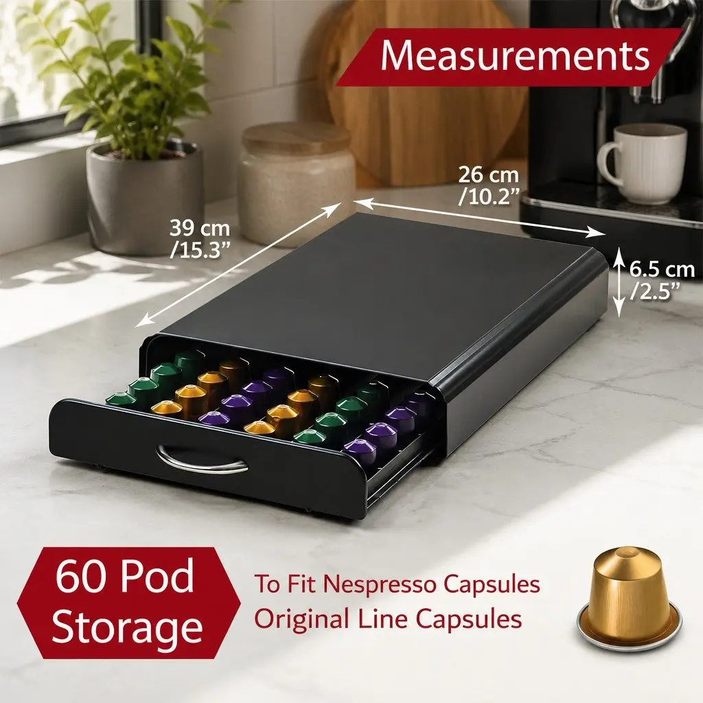 Coffee Pods Holder Storage Drawer Organiser for Kitchen Black