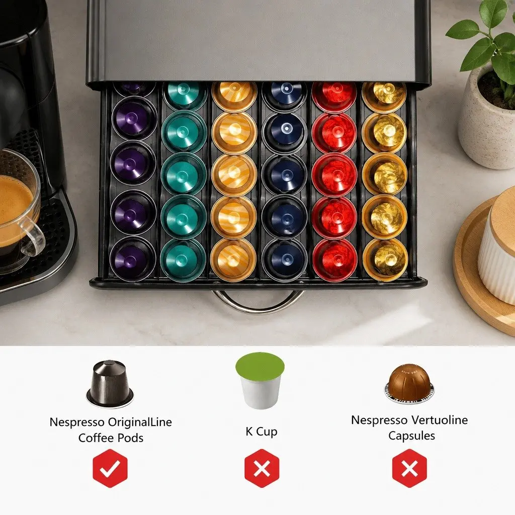 Coffee Pods Holder Storage Drawer Organiser for Kitchen Black