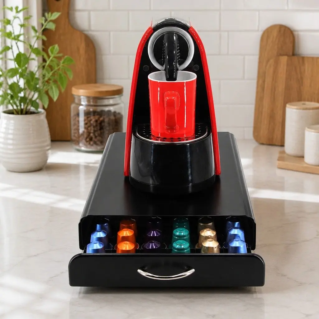 Coffee Pods Holder Storage Drawer Organiser for Kitchen Black