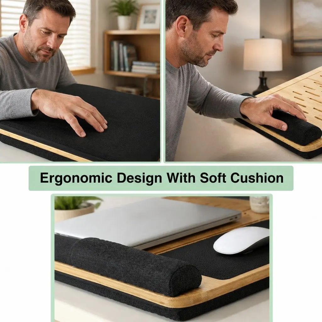 Bamboo Laptop Lap Desk Adjustable Angle Cushion Pad Stand Office Home Bed Sofa