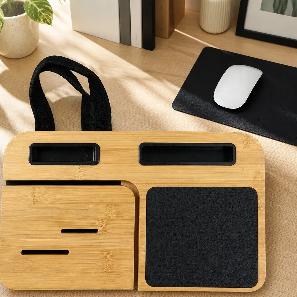 Bamboo Laptop Lap Desk Adjustable Angle Cushion Pad Stand Office Home Bed Sofa