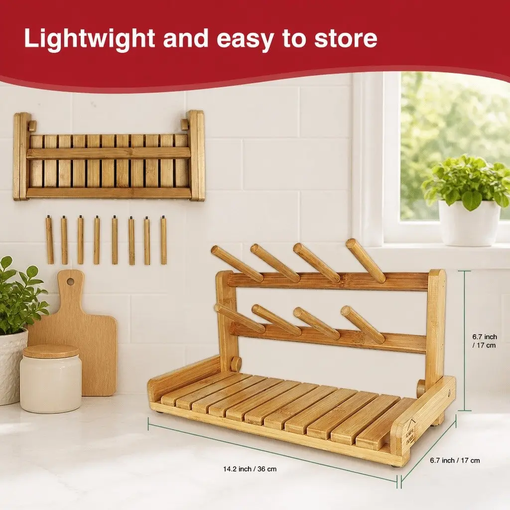 Portable Bamboo Baby Bottle Drying Rack Storage Organizer for Kitchen Counter