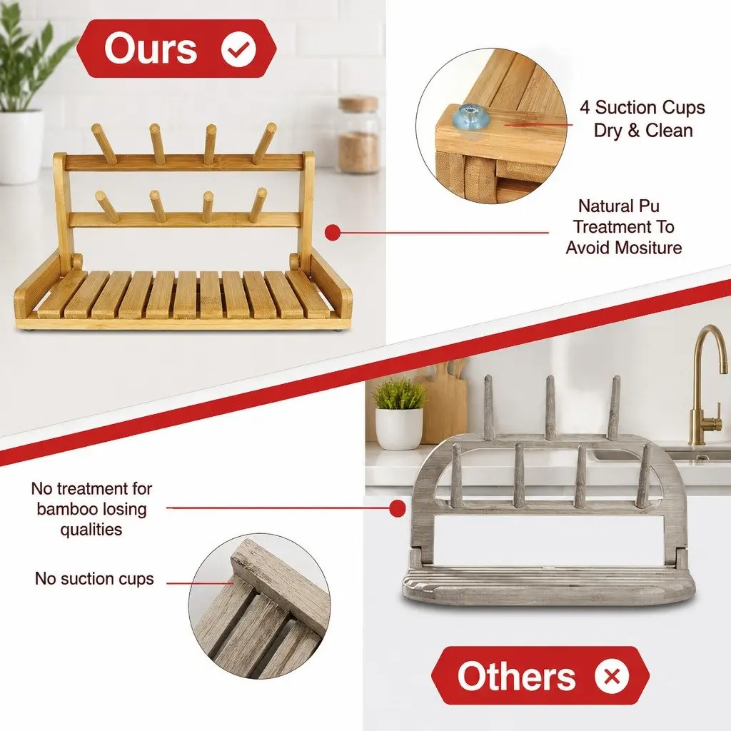 Portable Bamboo Baby Bottle Drying Rack Storage Organizer for Kitchen Counter