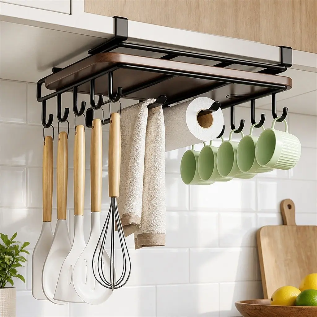 Under Cabinet Organizer Kitchen Storage Multifunctional Cutting Board Holder with Hooks