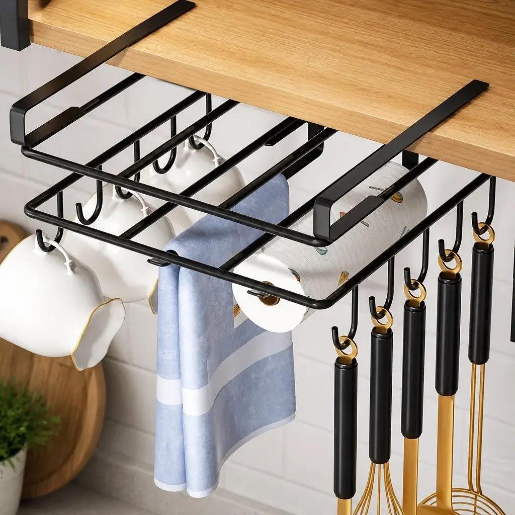 Under Cabinet Organizer Kitchen Storage Multifunctional Cutting Board Holder with Hooks