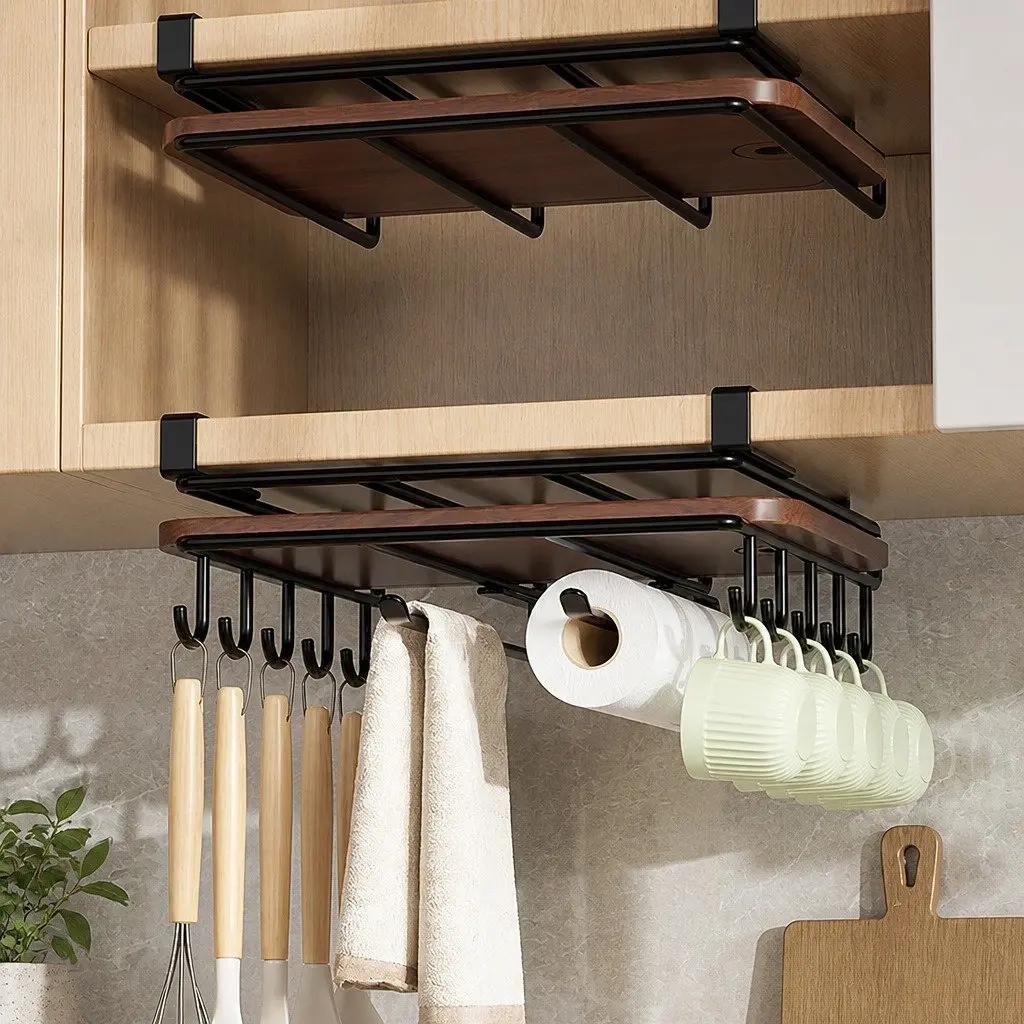 Under Cabinet Organizer Kitchen Storage Multifunctional Cutting Board Holder with Hooks