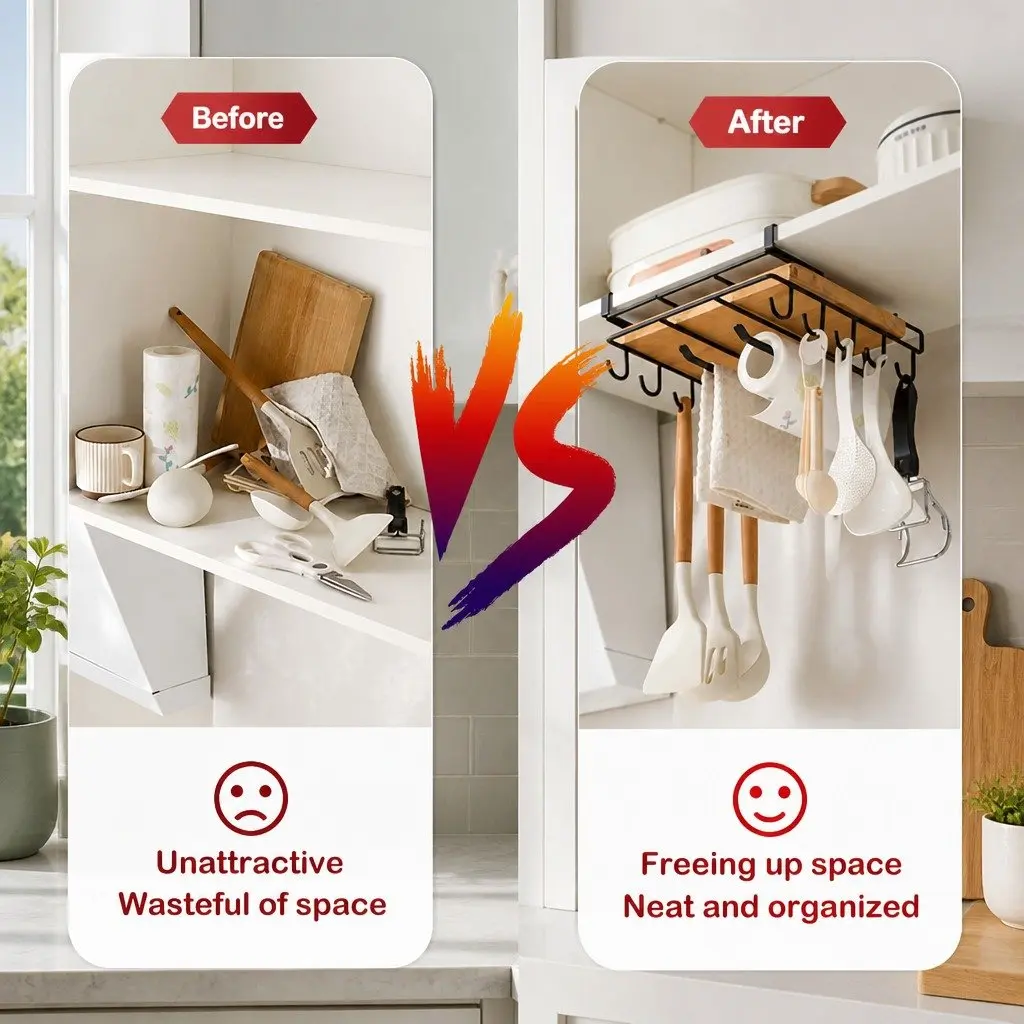 Under Cabinet Organizer Kitchen Storage Multifunctional Cutting Board Holder with Hooks