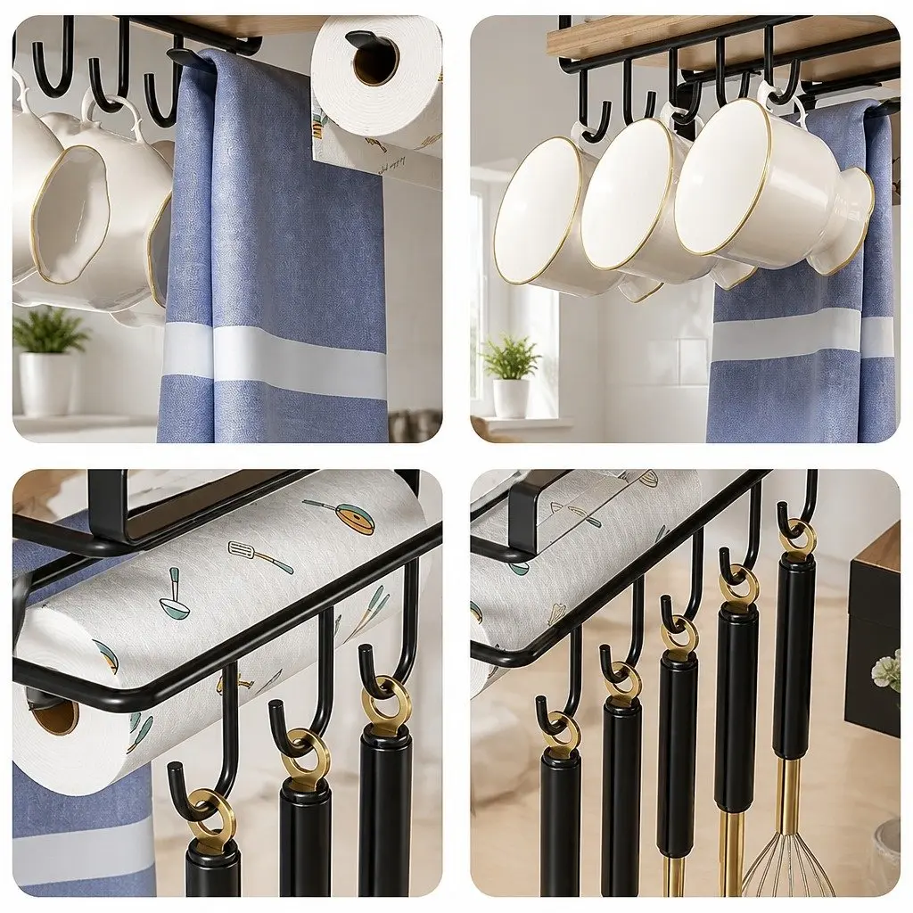 Under Cabinet Organizer Kitchen Storage Multifunctional Cutting Board Holder with Hooks