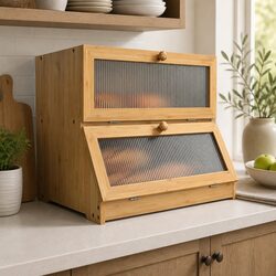 Double-Layer Bamboo Bread Box - Dimensions & Specs Inside