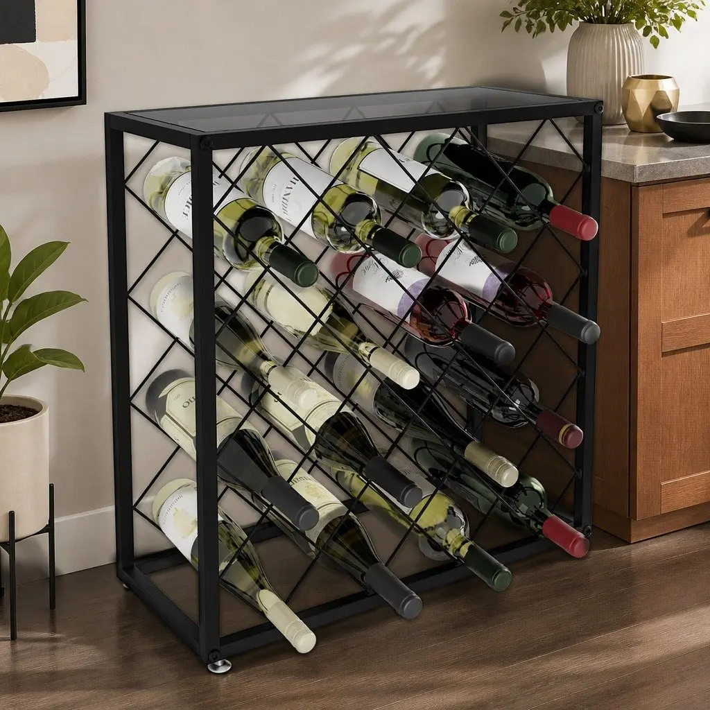 Metal Wine Rack Freestanding 25 Bottle Capacity Tabletop Storage Organiser