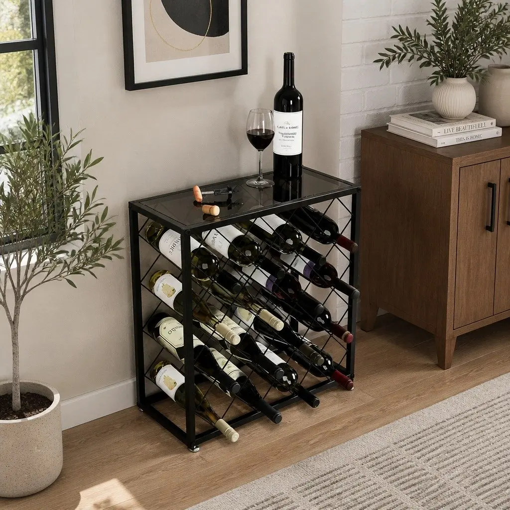 Metal Wine Rack Freestanding 25 Bottle Capacity Tabletop Storage Organiser