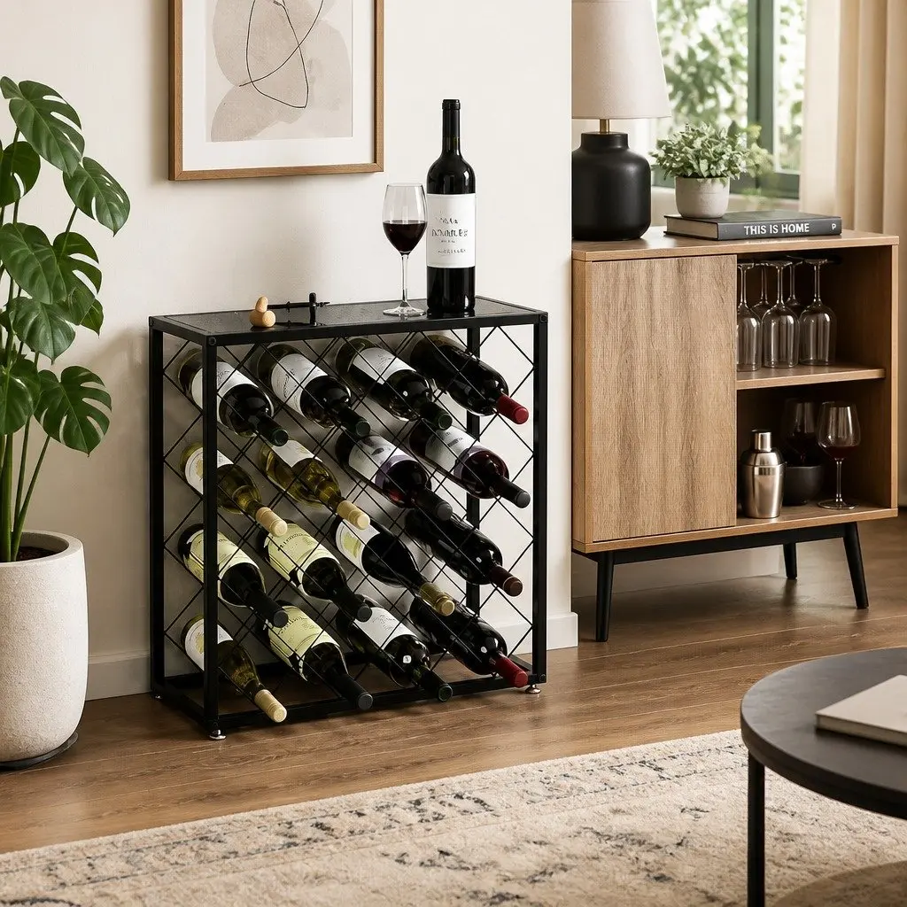 Metal Wine Rack Freestanding 25 Bottle Capacity Tabletop Storage Organiser