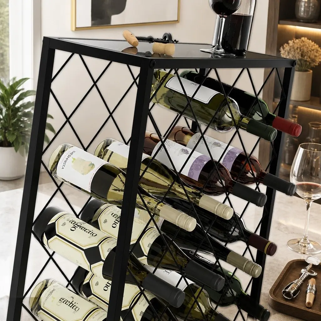Metal Wine Rack Freestanding 25 Bottle Capacity Tabletop Storage Organiser