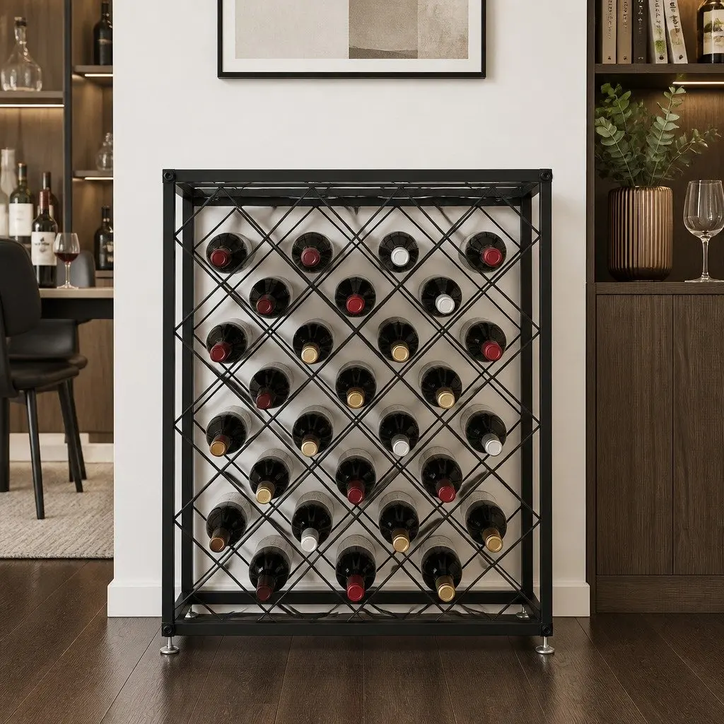 Metal Wine Rack Freestanding 25 Bottle Capacity Tabletop Storage Organiser