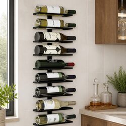 Wall-Mounted Wine Rack Specifications: 10 Bottles, Metal Design