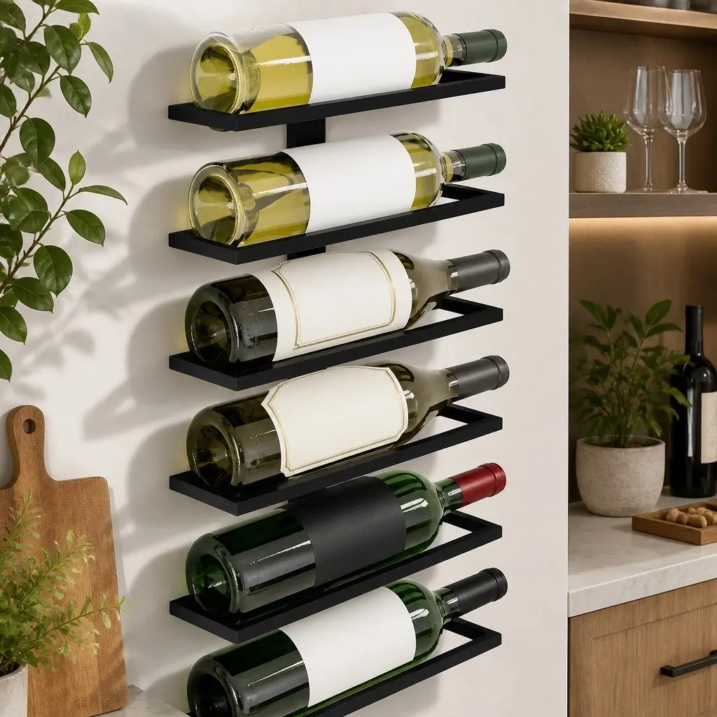 Metal Wall Mount Wine Rack Holder 10 Bottle Storage Display Kitchen Home Bar