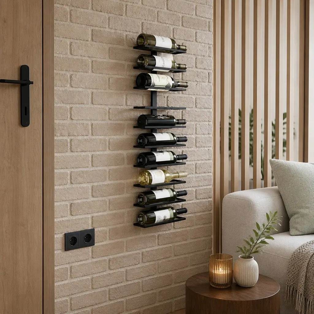 Metal Wall Mount Wine Rack Holder 10 Bottle Storage Display Kitchen Home Bar