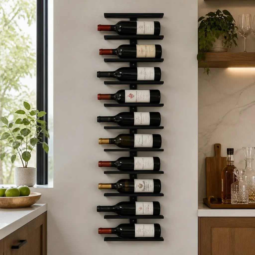 Metal Wall Mount Wine Rack Holder 10 Bottle Storage Display Kitchen Home Bar