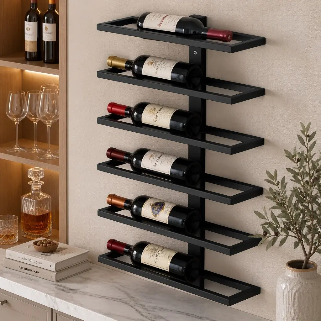 Metal Wall Mount Wine Rack Holder 10 Bottle Storage Display Kitchen Home Bar