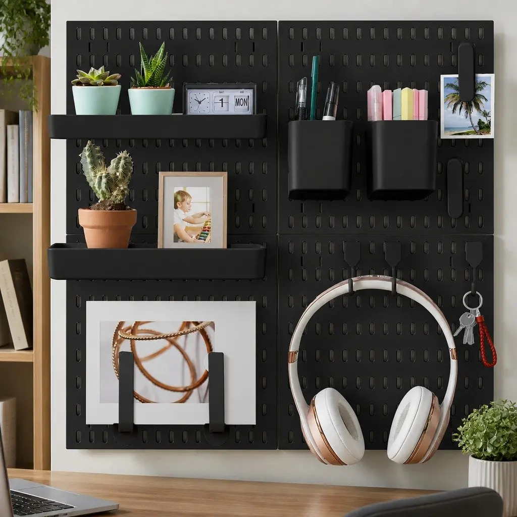 Pegboard Wall Organiser Kit 4 Panels 18 Accessories Modular Hanging Storage Set