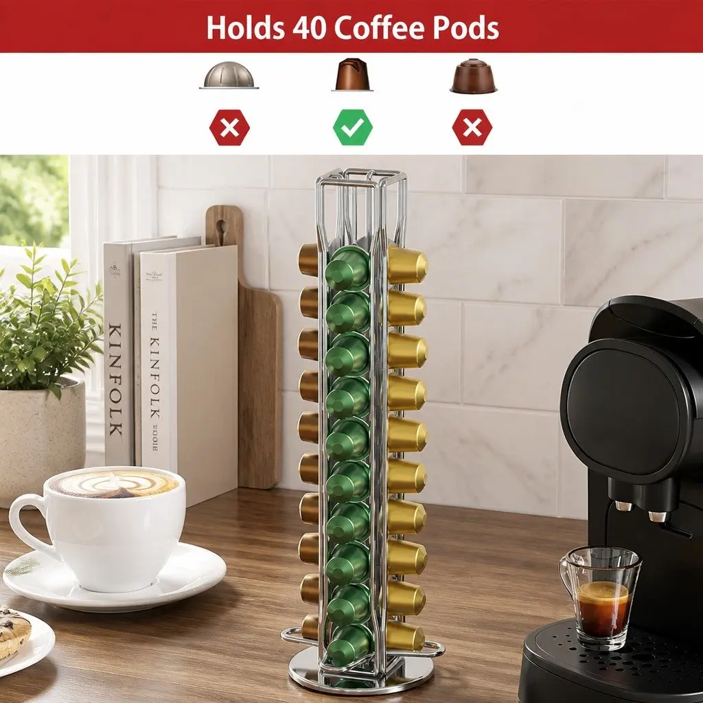 Coffee Pods Holder Carousel Storage Organiser Kitchen 40 Capacity