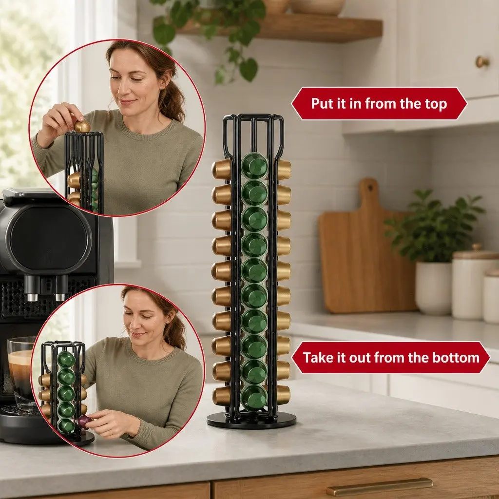 Coffee Pods Holder Storage Rotating Organiser 40 Capsule Capacity Kitchen