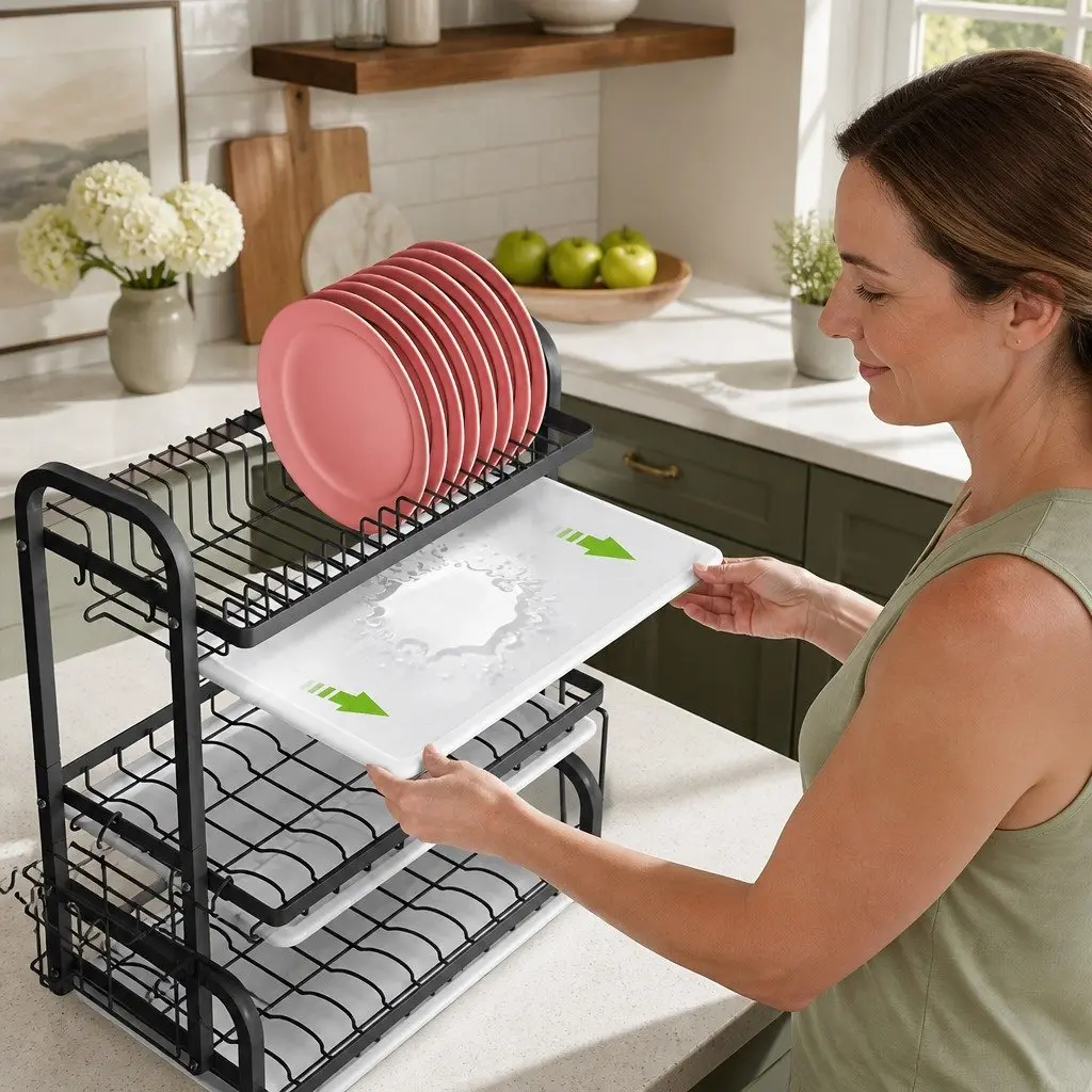 Dish Drying Rack 3 Tier Large Capacity Kitchen Storage Utensil Cutting Board