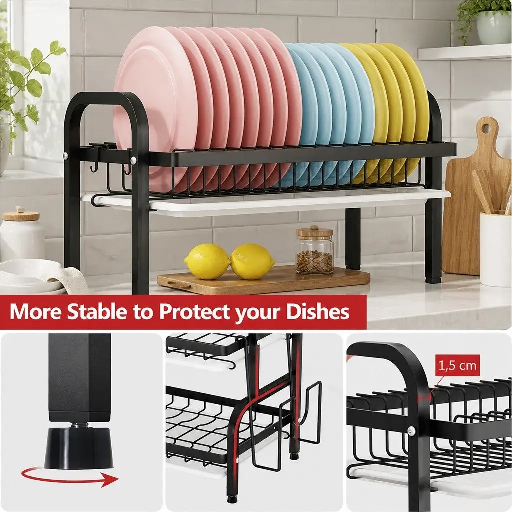 Dish Drying Rack 3 Tier Large Capacity Kitchen Storage Utensil Cutting Board