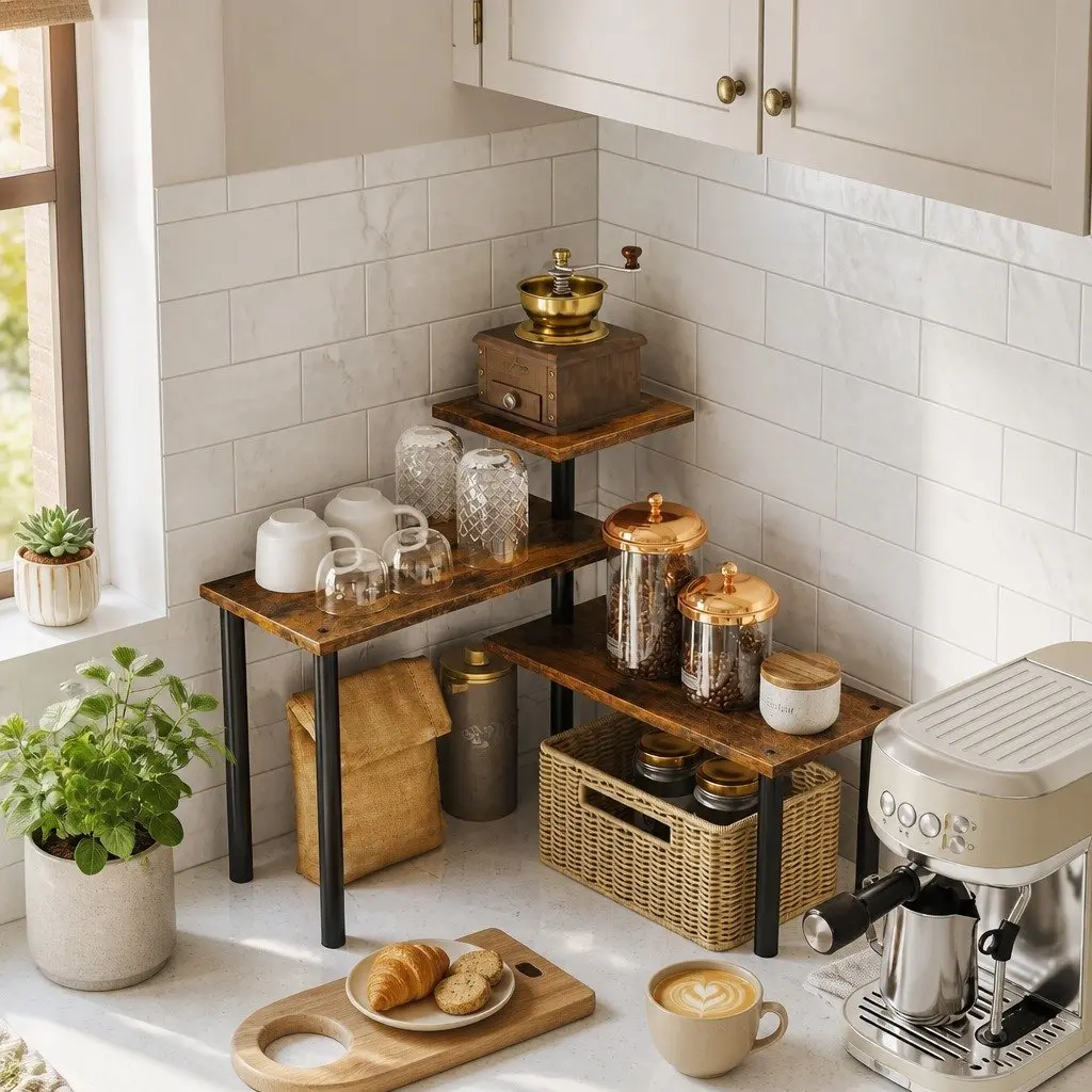 3-Tier Corner Shelf Wooden Kitchen Spice Rack Organiser Storage Display Stand