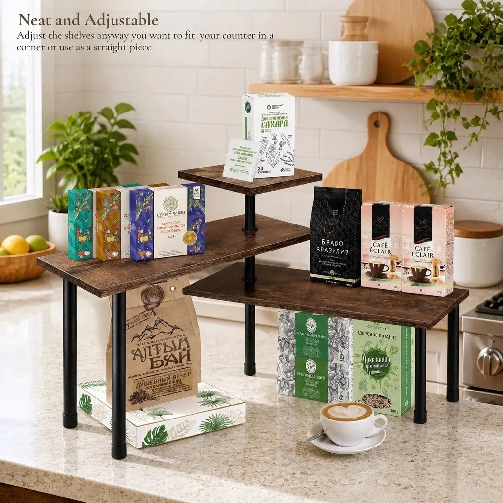 3-Tier Corner Shelf Wooden Kitchen Spice Rack Organiser Storage Display Stand
