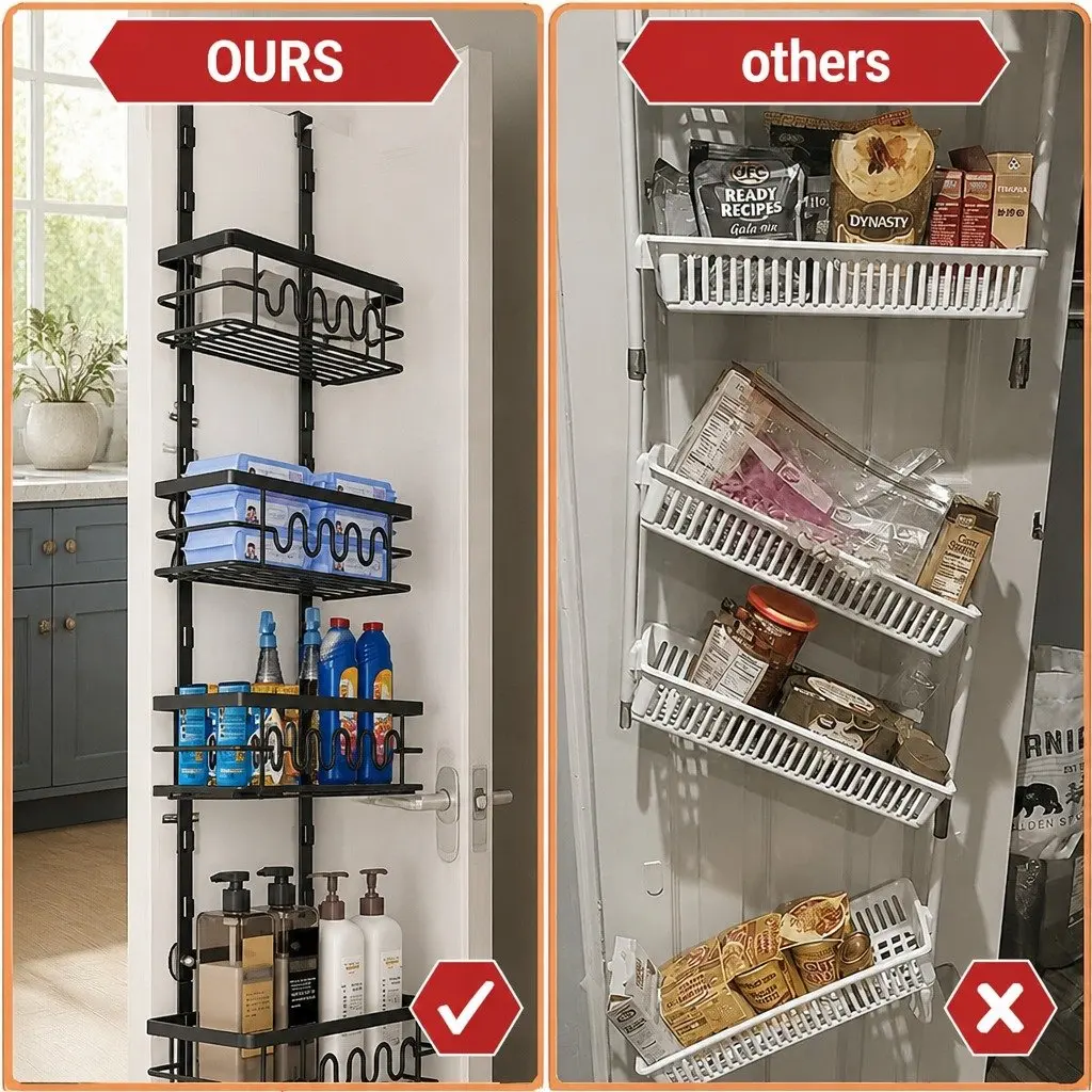 Over Door Pantry Organiser 4 Tier Adjustable Metal Baskets Kitchen Storage Rack
