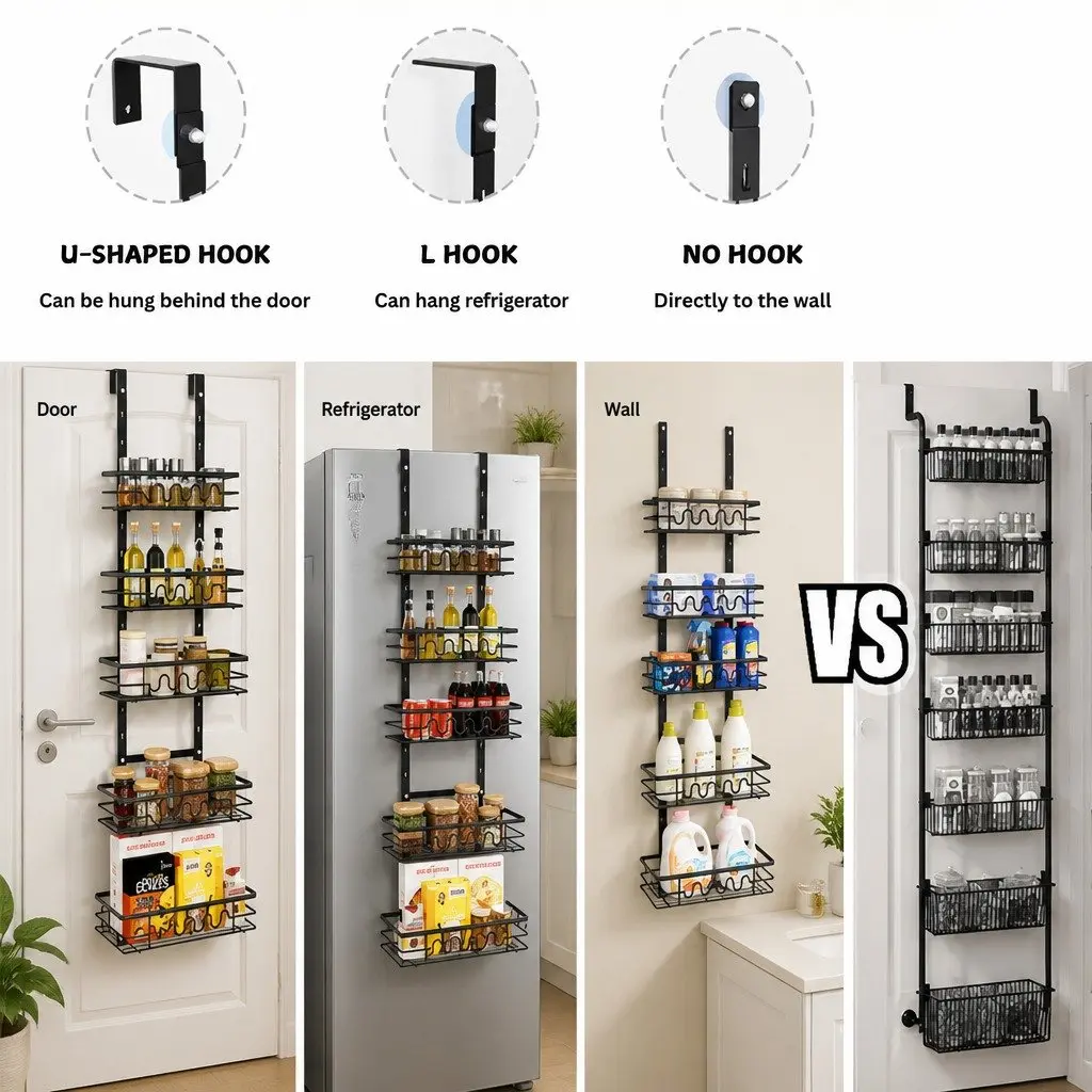 Over Door Pantry Organiser 4 Tier Adjustable Metal Baskets Kitchen Storage Rack