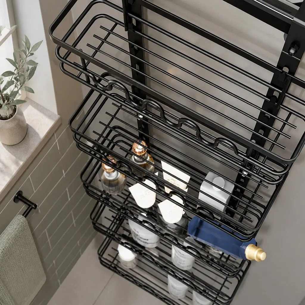 Over Door Pantry Organiser 4 Tier Adjustable Metal Baskets Kitchen Storage Rack