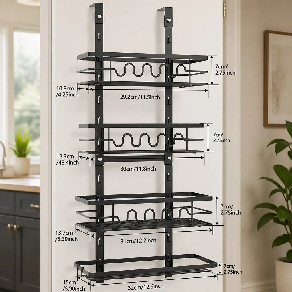 Over Door Pantry Organiser 4 Tier Adjustable Metal Baskets Kitchen Storage Rack