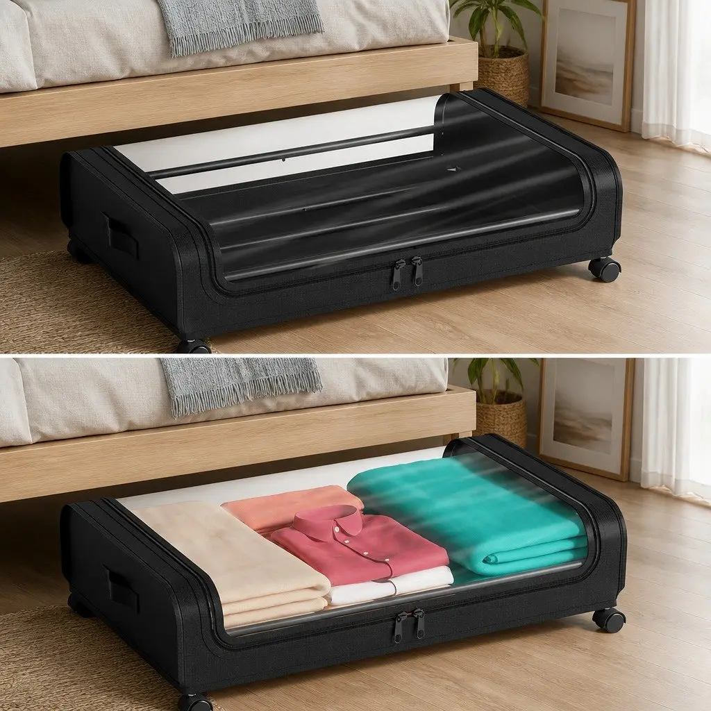 Under Bed Rolling Storage Containers Set 2 Pcs XXL 50L Capacity with Wheels