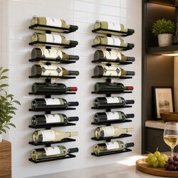 2 Pcs Wall Mount Wine Rack Set: 10 Bottles Each, Metal