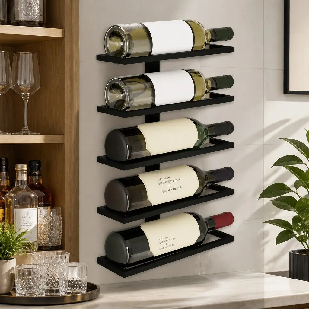 Metal Wall Mount Wine Rack Set for Kitchen Home Bar Storage 2 Piece