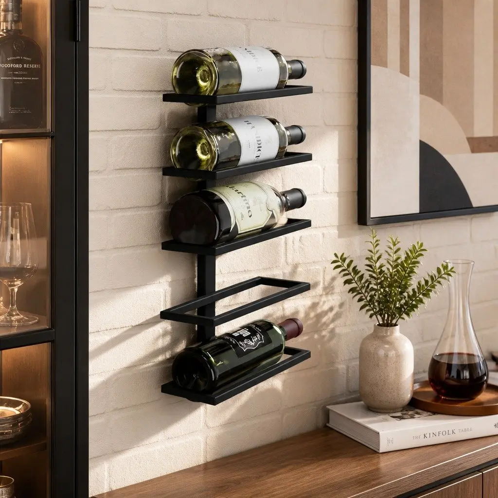 Metal Wall Mount Wine Rack Set for Kitchen Home Bar Storage 2 Piece