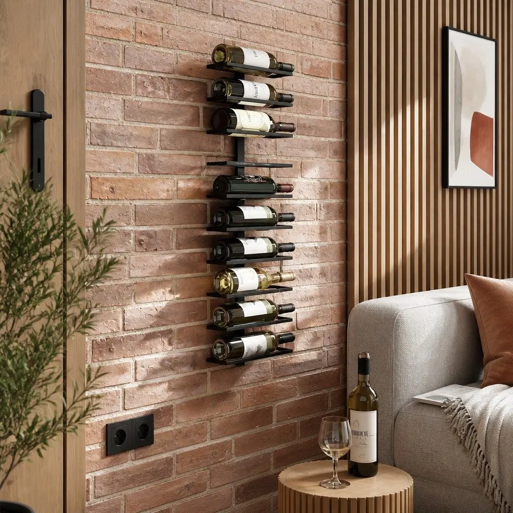 Metal Wall Mount Wine Rack Set for Kitchen Home Bar Storage 2 Piece