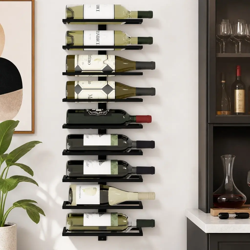 Metal Wall Mount Wine Rack Set for Kitchen Home Bar Storage 2 Piece