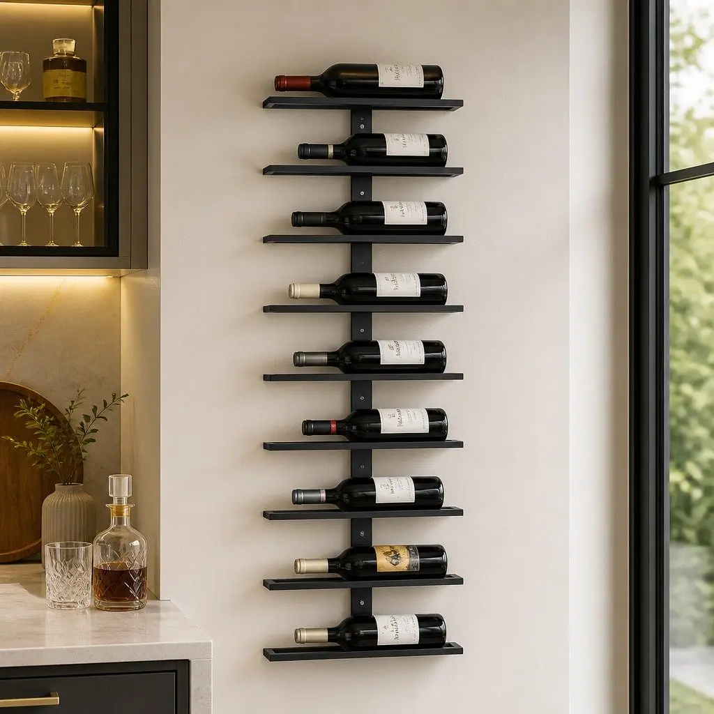 Metal Wall Mount Wine Rack Set for Kitchen Home Bar Storage 2 Piece
