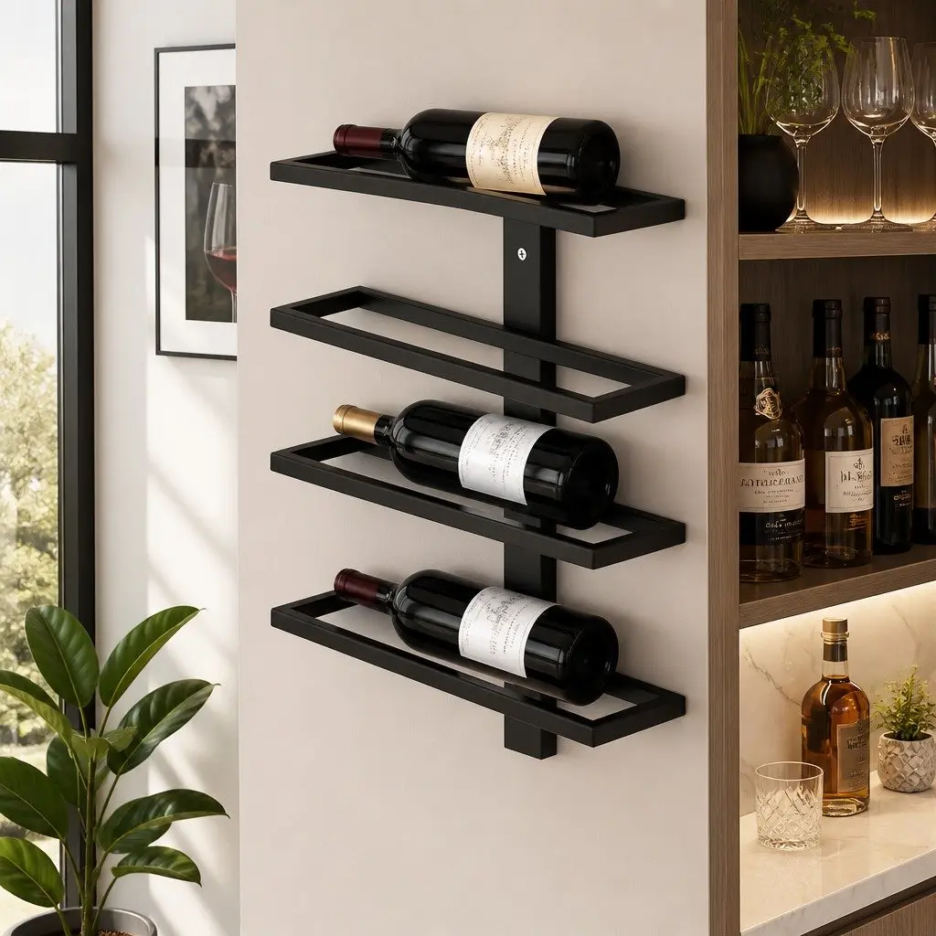 Metal Wall Mount Wine Rack Set for Kitchen Home Bar Storage 2 Piece