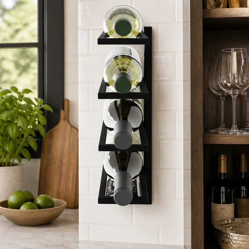 Metal Wall Mount Wine Rack Set for Kitchen Home Bar Storage 2 Piece